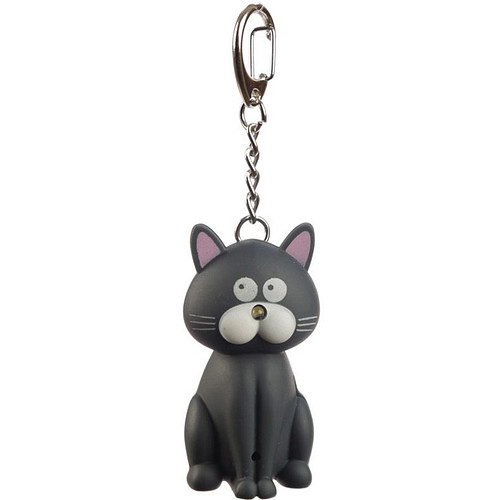 Sleutelhanger - Kat Zwart - Led Lampje & Miauw Geluid - 10x5,5x2,5cm