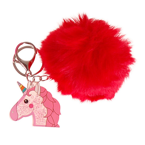 Sleutelhanger met Clip - Rood Pompom & Eenhoorn Transparant met Glitters - Pompom 8cm