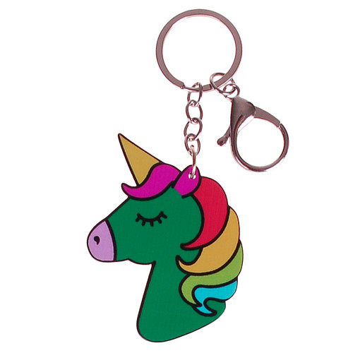 Sleutelhanger met Clip - Eenhoorn Groen - Rainbow Unicorn - Hard Kunsstof - 7x5cm