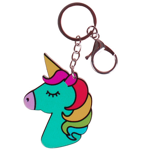 Sleutelhanger met Clip - Eenhoorn Tuquoise - Rainbow Unicorn - Hard Kunsstof - 7x5cm