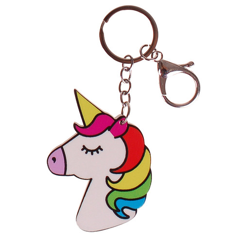 Sleutelhanger met Clip - Eenhoorn Wit - Rainbow Unicorn - Hard Kunsstof - 7x5cm