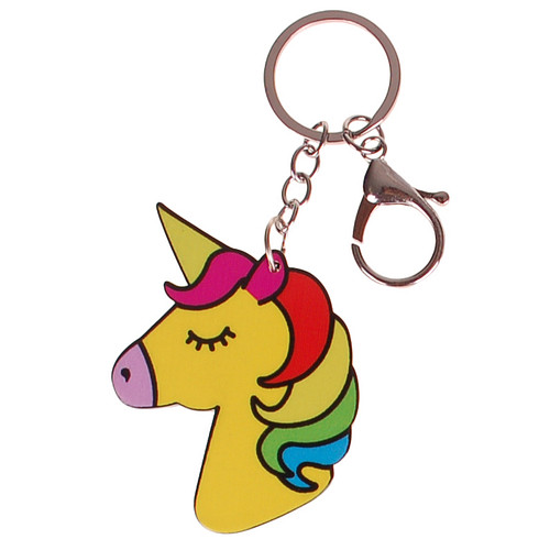 Sleutelhanger met Clip - Eenhoorn Geel - Rainbow Unicorn - Hard Kunsstof - 7x5cm
