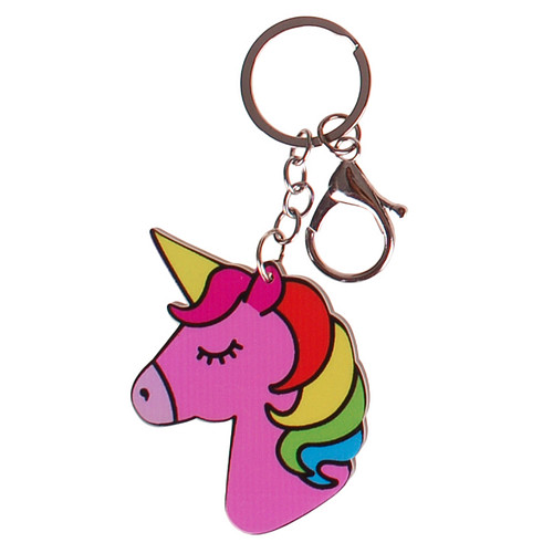 Sleutelhanger met Clip - Eenhoorn Roze - Rainbow Unicorn - Hard Kunsstof - 7x5cm