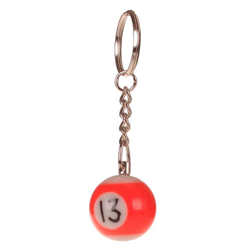 Sleutelhanger - Poolbiljart 13-Ball 3D - Oranje/Wit - 2,5cm