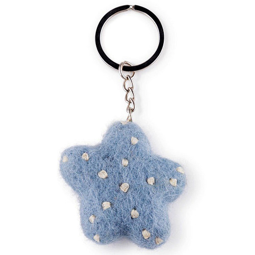 Sleutelhanger/Tashanger - Zeester Sealife Wolvilt - Lichtblauw - Handmade & Fairmade - 6x6cm