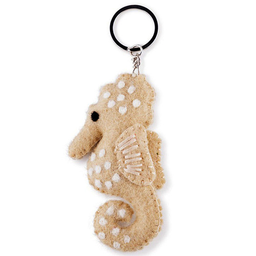 Sleutelhanger/Tashanger - Zeepaard Sealife Wolvilt - Beige/Creme - Handmade & Fairmade - 6x6cm