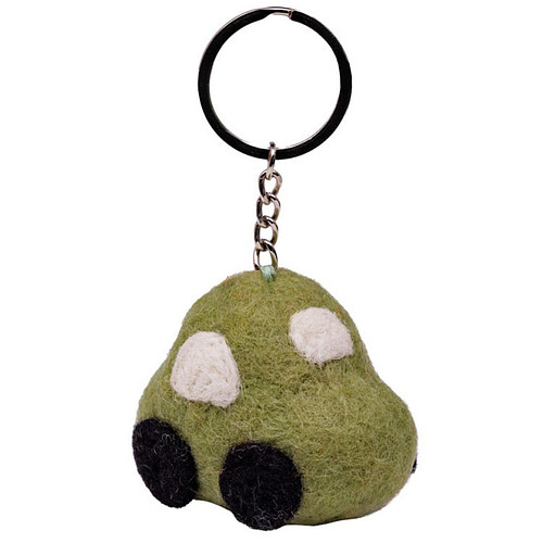 Sleutelhanger/Tashanger - Auto 3D Wolvilt - Lichtgroen - Handmade & Fairmade - 7x5cm