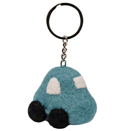 Sleutelhanger/Tashanger - Auto 3D Wolvilt - Blauw - Handmade & Fairmade - 7x5cm