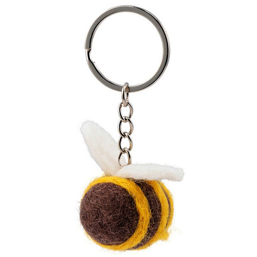 Sleutelhanger/Tashanger - Bijtje Wolvilt - Bruin/Geel - Handmade & Fairmade - 3x4cm