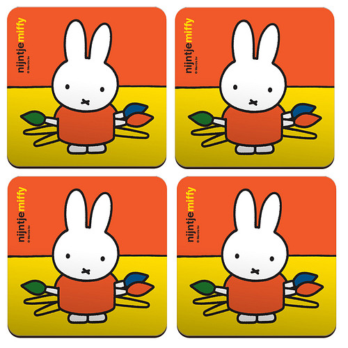 Onderzetter - Nijntje Artiest Pencelen - Set van 4 - Oranje/Geel - Kurk - 9,5x9,5
