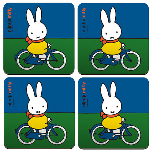 Onderzetter - Nijntje Fietst - Set van 4 - Blauw/Groen - Kurk - 9,5x9,5