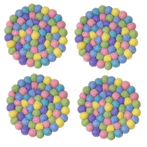 Vilten Onderzetters - Set 4 stuks - Bolletjes Volle Pastelkleuren - 10 cm - Fairtrade