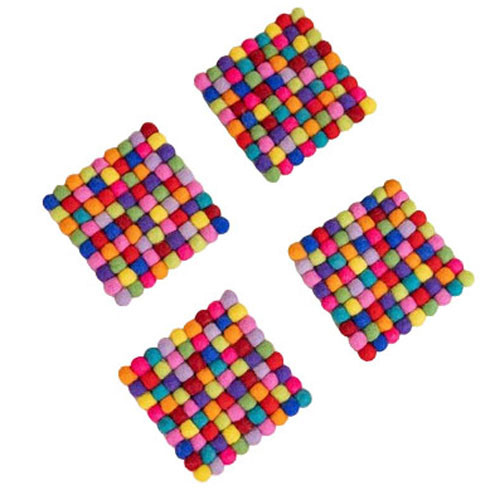 Onderzetters Vilt - Multicolor Vierkant - Set 4 stuks - Handmade & Fairmade -  10cm