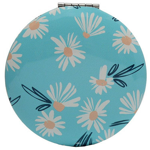 Make-up spiegeltje Pick of the Bunch lichtblauw met Margrietjes - 7cm