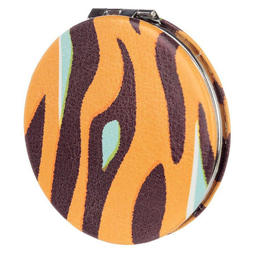 Make-up spiegeltje Wildlifeprint zebrastrepen oranje - 6cm