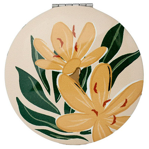 Compact Make Up Spiegeltje Florens met Oranje Bloemen - Roze - 6cm