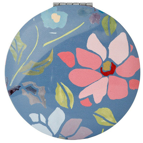 Compact Make Up Spiegeltje Julie Dodsworth Gekleurde Bloemetjes - Donkerblauw - 6,5cm