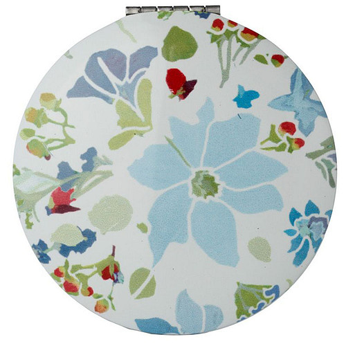 Compact Make Up Spiegeltje Julie Dodsworth Gekleurde Bloemetjes en Lavendel - Wit - 6,5cm