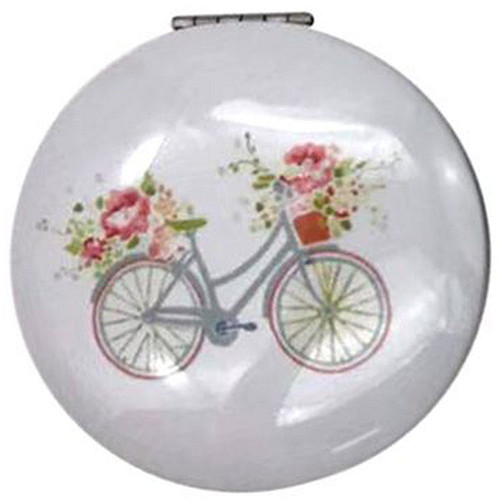 Compact Make Up Spiegeltje Fiets met Bloemen Julie Dodsworth - Wit - 6,5cm