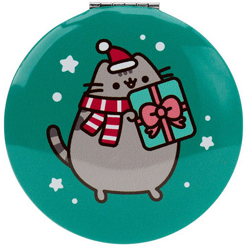 Make-up Spiegeltje - Pusheen the Cat - Kerstmis Sneeuw Cadeautje - Mosgroen - Compact met Klepje - 6,5x6,5x1cm