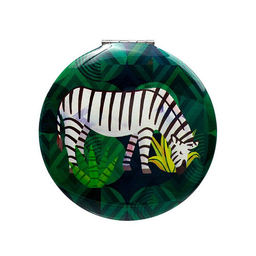 Spiegeltje Make-Up Compact Klep - Animals Kingdom - Dierenrijk - Zebra - 6.5x6.5x1cm