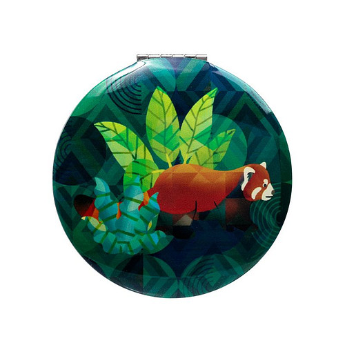 Spiegeltje Make-Up Compact Klep - Animals Kingdom - Dierenrijk - Rode Panda - 6.5x6.5x1cm