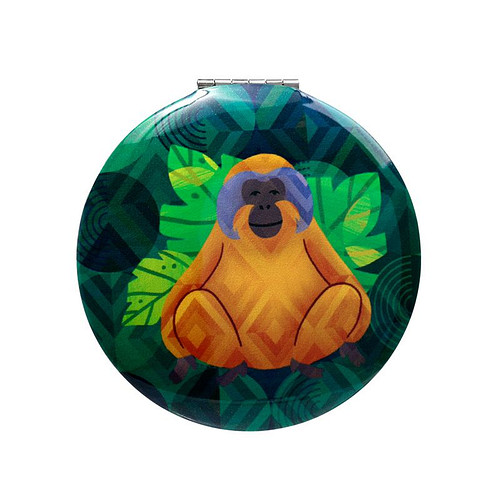 Spiegeltje Make-Up Compact Klep - Animals Kingdom - Dierenrijk - Orang Oetan - 6.5x6.5x1cm