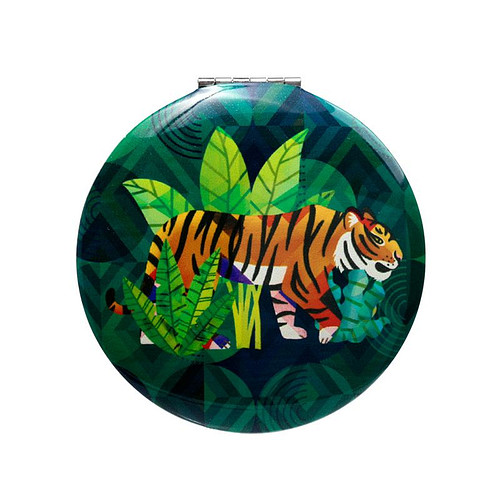 Spiegeltje Make-Up Compact Klep - Animals Kingdom - Dierenrijk - Tijger - 6.5x6.5x1cm