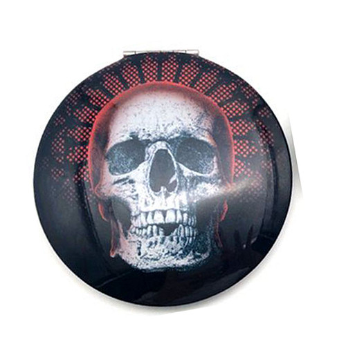 Spiegeltje Make-Up Compact Klep - Gothica Skull Nocturne Rood Front - 6.5x6.5x1cm