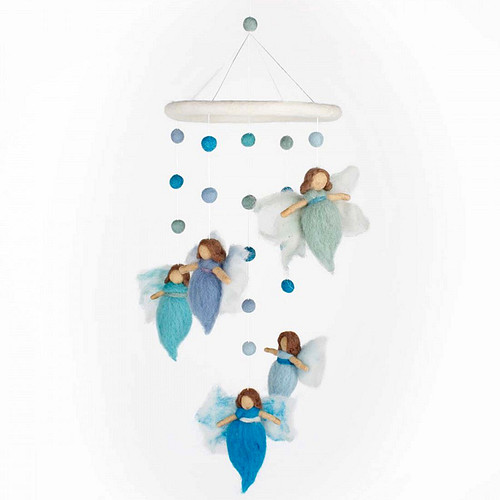 Vilten Mobiel Engeltjes Blauwgroen/Turquoise - 55x19cm