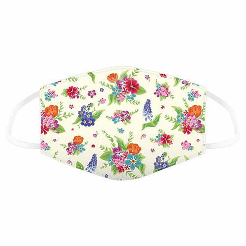 Mondkapje wit met diverse bloemen