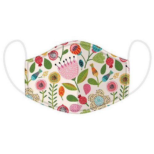 Mondkapje wit met bloemen en bladeren