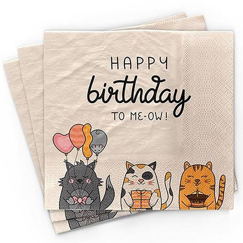 Servet - 33x33cm - Bamboe - Happy Birthday to Meow