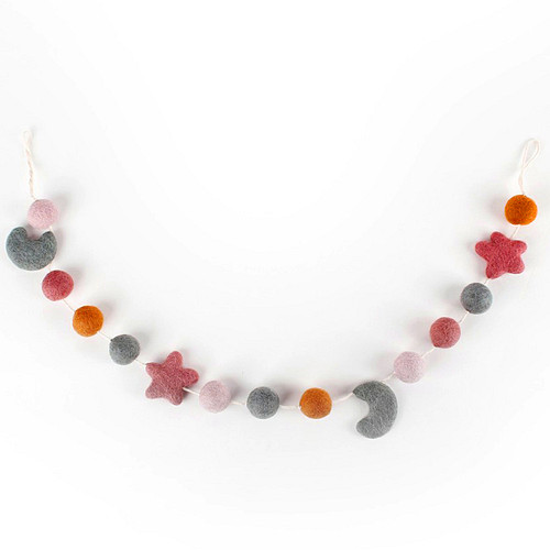 Viltslinger Sterren en Manen "BOHO" Grijs/Roze - 70cm