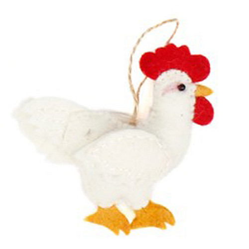 Vilten Hanger Witte Haan - 11x15cm