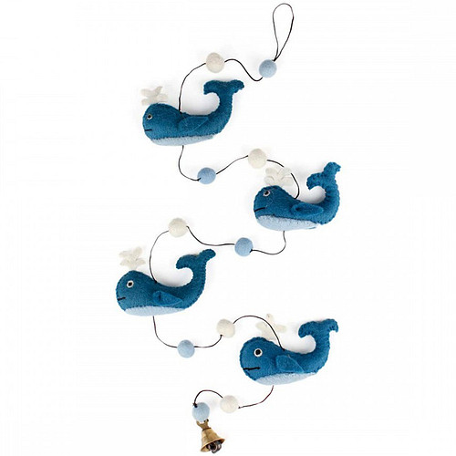 Viltslinger Blauwe Walvissen met Bolletjes en Belletje - 107cm