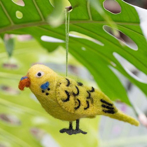 Hanger Vilt Vogel - Grasparkiet Groen 15x8cm - Homedeco - Fairtrade