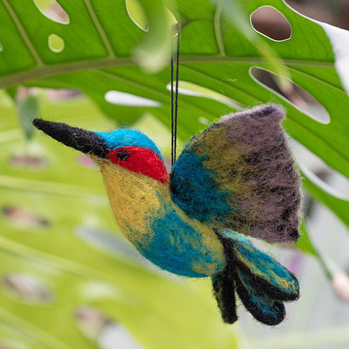 Hanger Vilt Vogel - Kolibrie Blauw/Rood/Geel - 14x9cm - Homedeco - Fairtrade