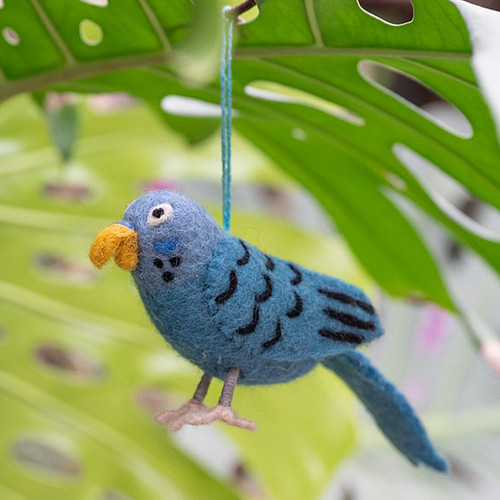 Hanger Vilt Vogel - Grasparkiet Blauw - 15x8cm - Homedeco - Fairtrade