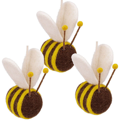 Hangers Wolvilt - Bij XL - Set 3 stuks - Bruin/Geel - Handmade&Fairmade - 11x6cm