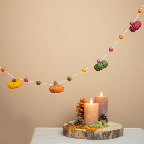 Viltslinger - Pompoen Herfsttinten - Rood/Bruin/Geel/Groen - 120cm - Fairtrade Homedeco