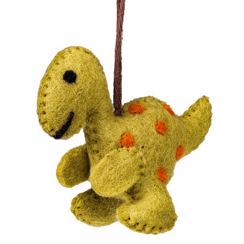 Hanger Wolvilt - T-Rex Dinosaurus - Groen/Oranje - Handmade&Fairmade - 10x8cm