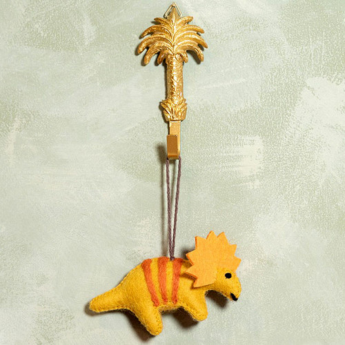 Hanger Wolvilt - Triceratops Dinosaurus - Geel/Oranje - Handmade&Fairmade - 11x6cm