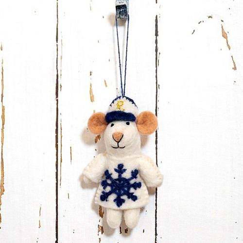 Hanger Wolvilt - Muis Nautisch Kapitein - Blauw&Wit Trui en Muts - Handmade&Fairmade - 11x8cm