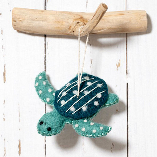 Hanger Wolvilt - Sealife - Schildpad Blauw - Handmade&Fairmade - Homedeco - 6x6cm