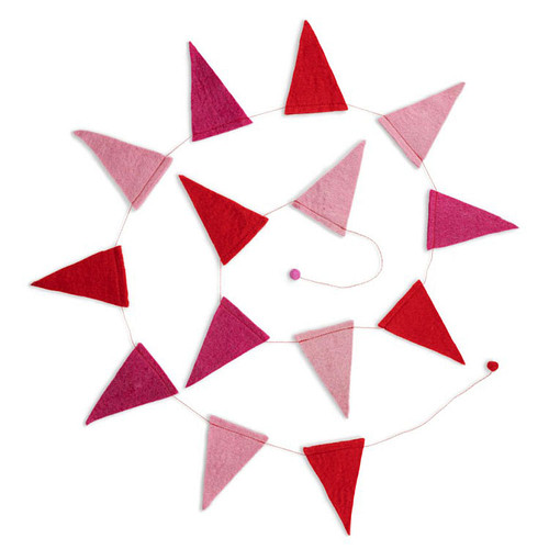 Viltslinger Wolvilt - Vlaggetjes Love - Rood/Fuchsia/Roze - Handmade&Fairtrade - Homedeco - 190cm