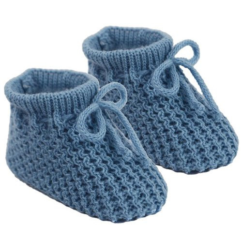 Babyslofjes Staalblauw - Gebreid met vetertje