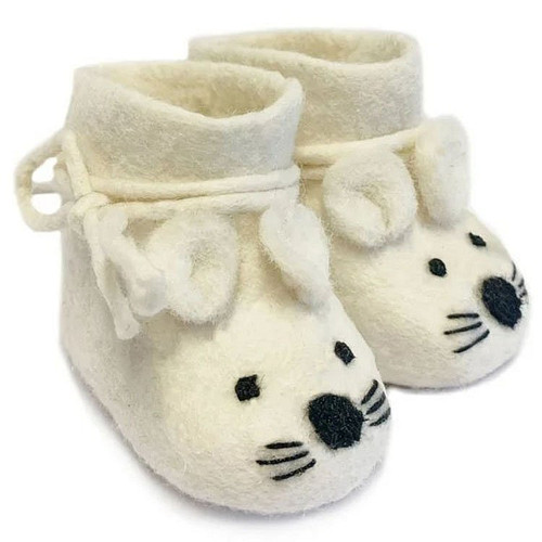 Vilten babyslofjes - muis wit