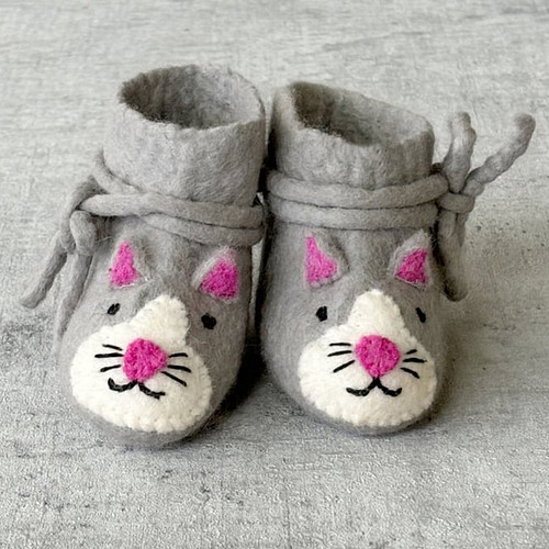 Vilten babyslofjes Katjes grijs - 9cm