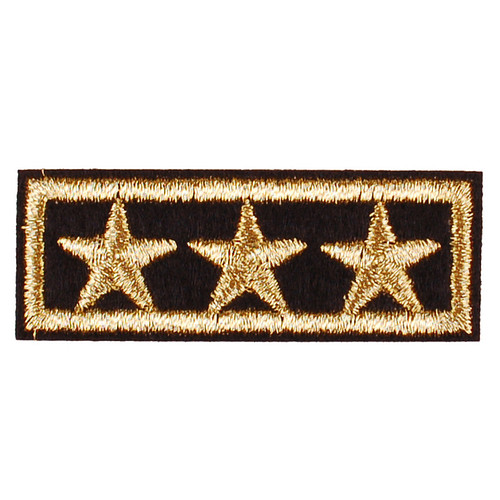 Patch/Strijkapplicatie - Zwart & Goudkleurig - 3 Gouden Sterren - Militair - 5,5x2cm